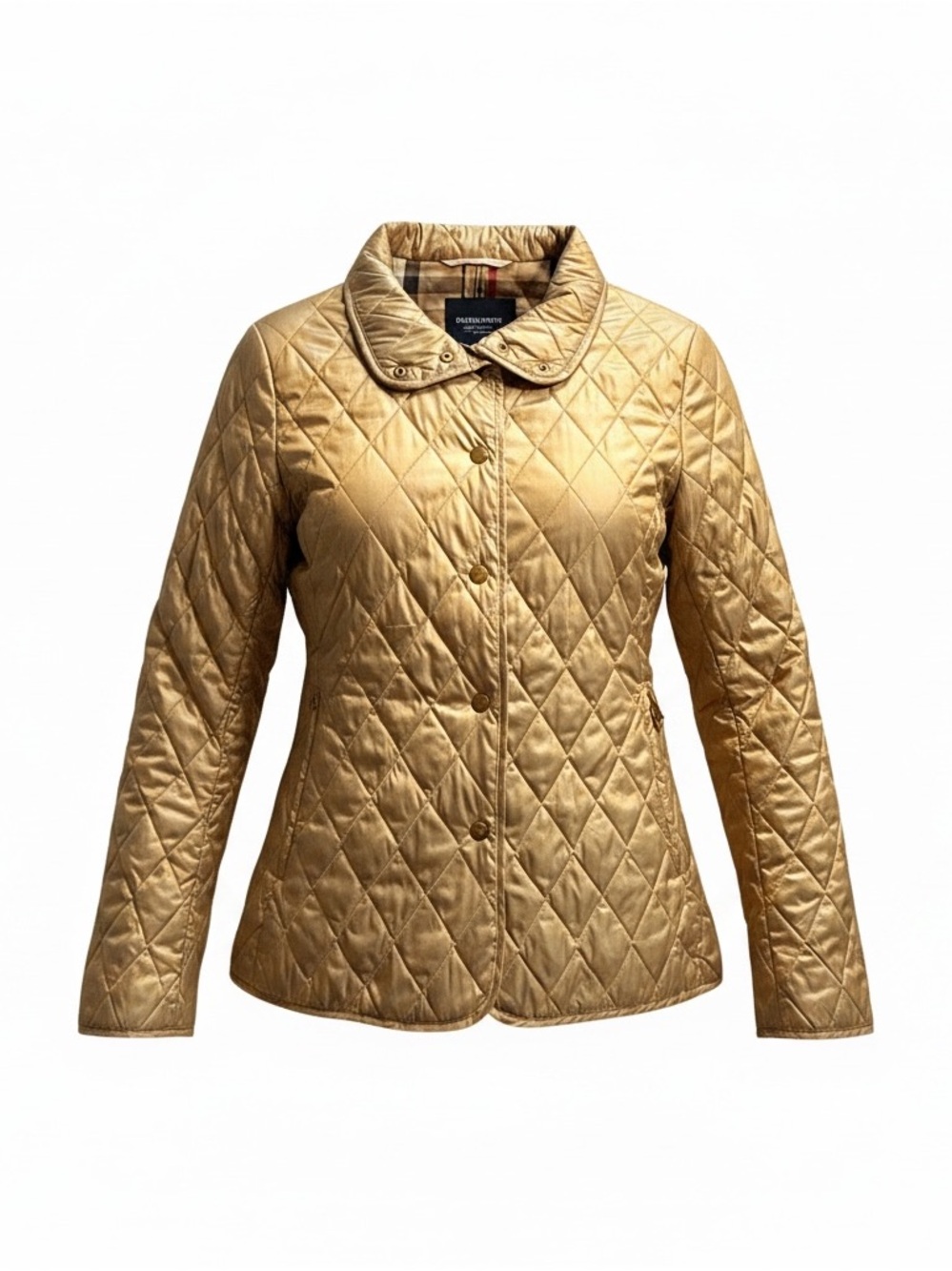 Vintage Burberry London Metallic Gold Quilted Jacket Size Medium Made in England